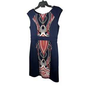 Studio One New York Navy Geometric Print Sheath Dress Size 10